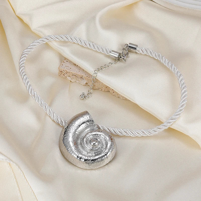 Fashionable Summer Vacation Ocean Conch Ear Studs Necklace for Women Trendy Beach Party Exaggerated Bohemian Jewelry Earrings