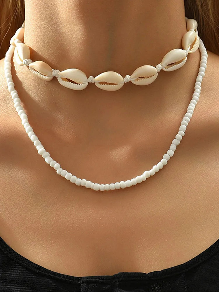 Fashion New Bohemia Soft Clay Shell Star Sun Pendant Chain Layered Necklace for Women Girls Summer Beach Simple Layered Necklace