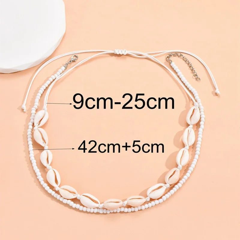 Fashion New Bohemia Soft Clay Shell Star Sun Pendant Chain Layered Necklace for Women Girls Summer Beach Simple Layered Necklace