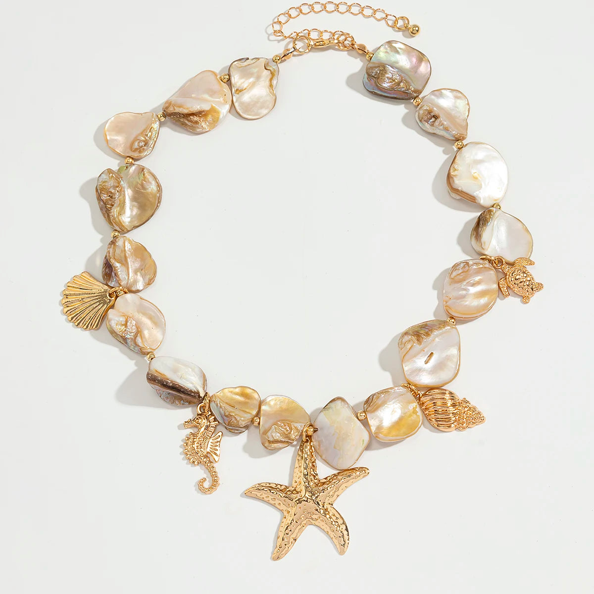 Ingemark Bohemian Irregular Chain Necklace for Women Summer Beach Vacation Starfish Conch Pendant Choker Necklace Y2K Jewelry