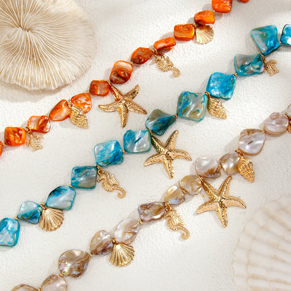 Ingemark Bohemian Irregular Chain Necklace for Women Summer Beach Vacation Starfish Conch Pendant Choker Necklace Y2K Jewelry