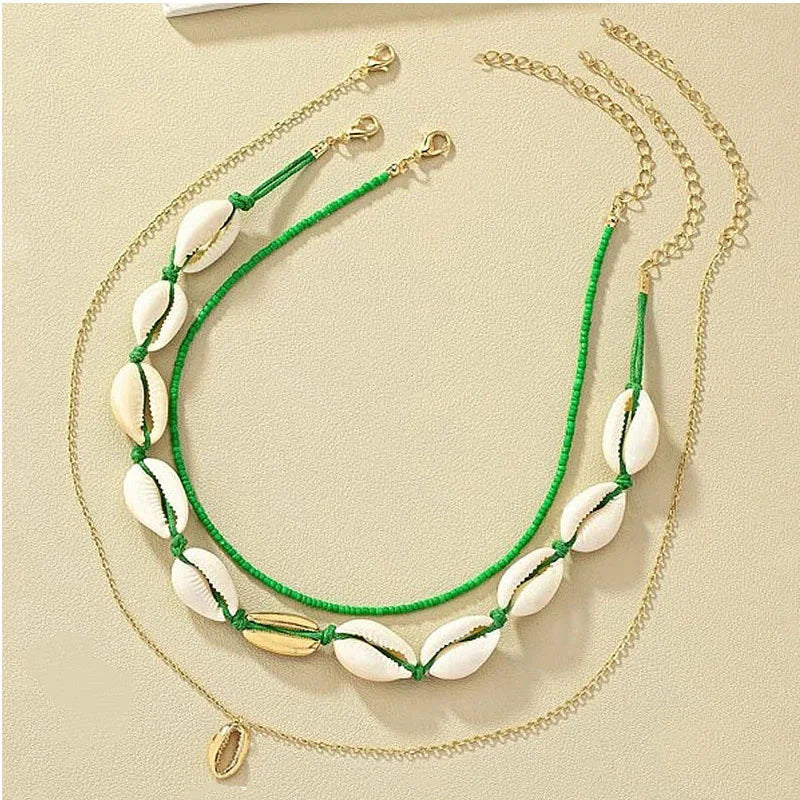Fashion New Bohemia Soft Clay Shell Star Sun Pendant Chain Layered Necklace for Women Girls Summer Beach Simple Layered Necklace