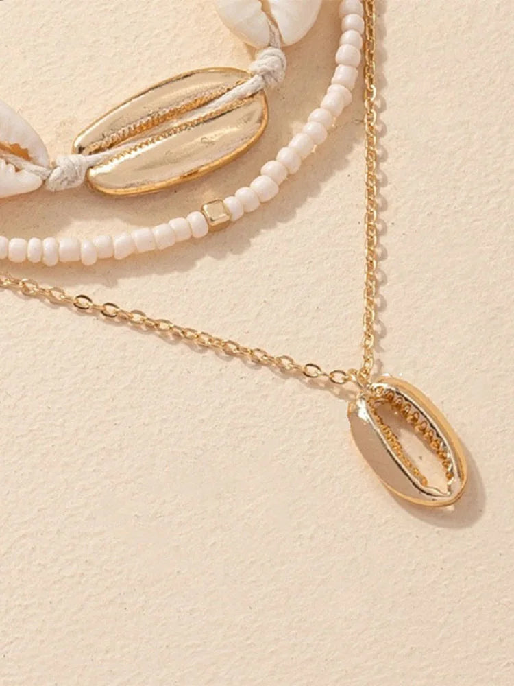 Fashion New Bohemia Soft Clay Shell Star Sun Pendant Chain Layered Necklace for Women Girls Summer Beach Simple Layered Necklace
