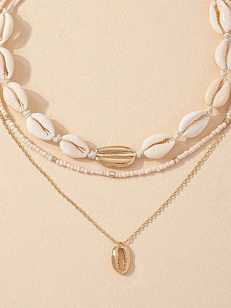 Fashion New Bohemia Soft Clay Shell Star Sun Pendant Chain Layered Necklace for Women Girls Summer Beach Simple Layered Necklace