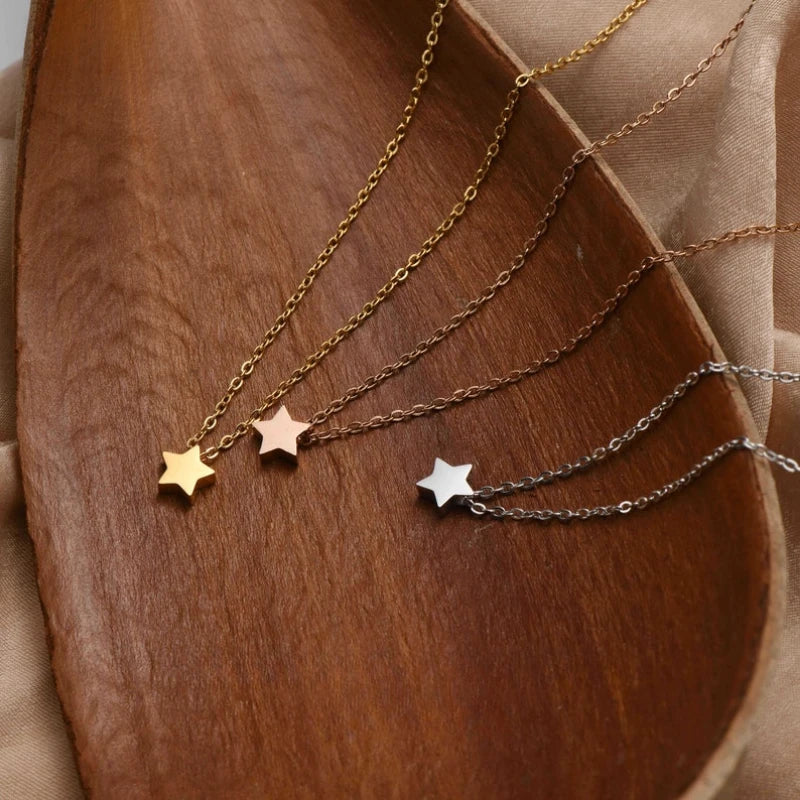 Fashion Stainless Steel Star Shaped Pendant Necklace Romance Valentine's Gift For Women Girls Temperament Neck jewellery